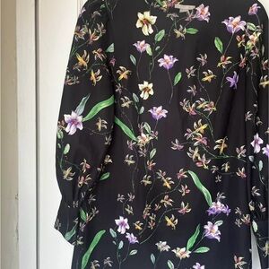 H&M Black Floral Button-Front Blouse with Purple & Pink Blooms